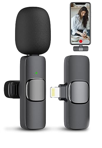 Caiord Lavalier Mikrofon Kabellos für iPhone/iPad/Laptop, Plug-Play Lavalier Microphone Wireless Ansteckmikrofon, Rauschunterdrückung/Stummschaltung, für Live,Videoaufzeichnung,YouTube,Vlog