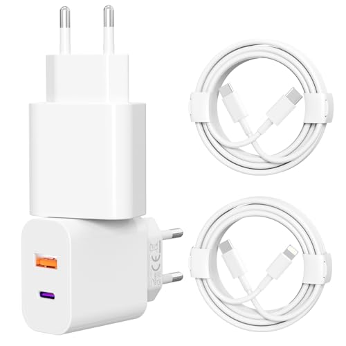 USB C Ladegerät mit USB Adapter [ 2 in 1 ] 2er Pack Ladeadapter für iPhone/iPad/Kopfhörer/Handy Netzteil Mehrfach Ladestecker PD 3.0 Schnellladegerät Steckdose usbc Stecker Charger (weiß, mit Kabel)