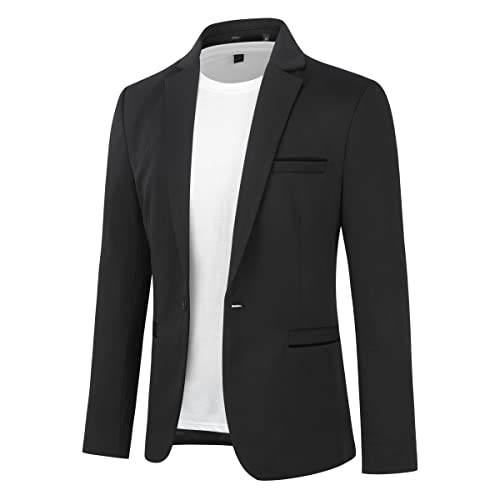 Allthemen Herren Sakko Sportlich Slim Fit Blazer Männer Modern Freizeit Jackett Business Anzugjacke Schwarz M