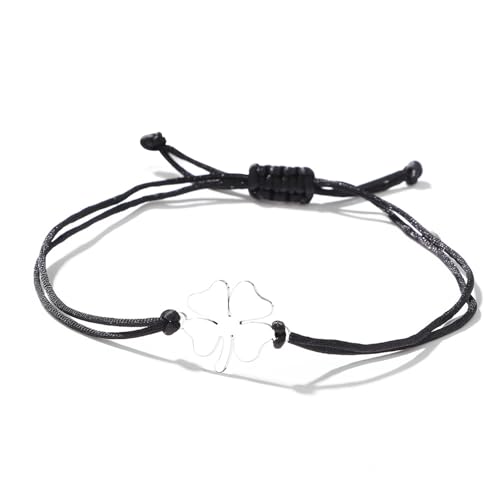 HFMYGS Glücksarmband mit Silber Klee-Blatt, Glücksbringer Armband Vierblättriges Damen, Armband Kleeblatt, Modisch Mädchen, Handgewebt Friendship Bracelet mit Klee Größenverstellbar