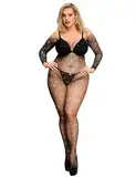 comeondear Sexy Bodystocking Ouvert Übergröße mit Strass Erotische Dessous Damen Sexy Reizwäsche Unten Offen Große Größen Catsuit Unterwäsche Netz-bodystocking Nylon Negligee(Schwarz,3XL-5XL)