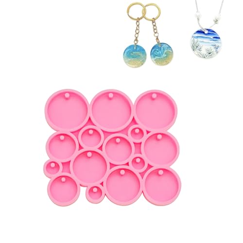 LERANXIN Formen Epoxidharz Silikonform, 15 Gitter Silikonformen, Rosa Rund DIY Anhänger Formen Set, 5 Spezifikationen, für Herstellung Ohrringen, Halsketten und Anhängern