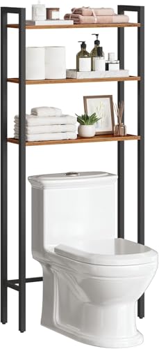 HOOBRO Toilettenregal, 3-stöckiges Badregal, Badezimmerregal, Multifunktional, Platzsparend, Vintagebraun-schwarz EBF41TS01