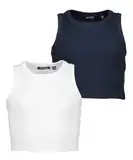 Blue Seven Teenager Mädchen Crop Tops Repeat MARKETPLACE - 2er Pack M01 - Weiss+DK BLAU 152