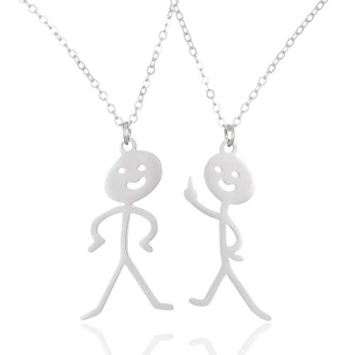 Lustige Graffiti-Halskette, 2 Stücke Smiley Finger Halskette, Lustige Graffiti Halskette, Mittelfinger Kette, Funny Geschenk für Einen Guten Freund(2 Silber)