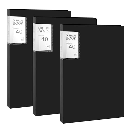 Sichtbuch A4 Präsentationsmappe Präsentationsbuch mit 40 Transparente Hüllen Schutz für Kunst, Berichtsblätter, Briefe, Portfolios für Schule Büro Unternehmen Schwarz 3 Stück