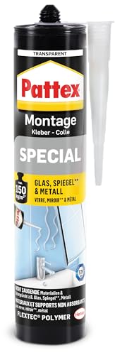 Pattex Montagekleber Special, Glas- Spiegel- und Metallkleber für innen und außen, für nicht-saugende Materialien, Transparent, 290g Kartusche