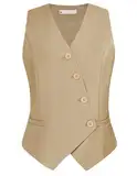 Belle Poque Damen Ärmellose Anzug Weste Vintage Button Down Jacke Anzug Weste für den täglichen Gebrauch Khaki XL