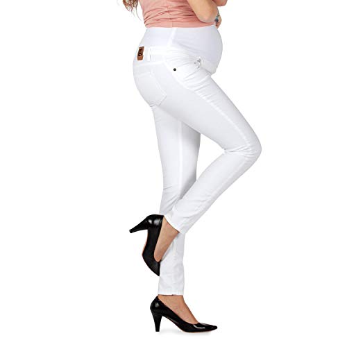 MAMAJEANS Milano - Umstandsmode Jeans Damen Skinny Fit Jeggings, Mit Band Für die gesamte Schwangerschaft - Made in Italy (M - 38, Weiß)