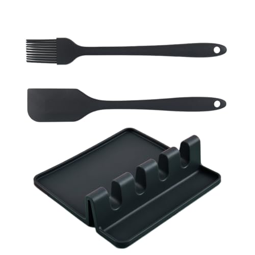 Phanta Cat 3-in-1 Grill & Baking Silicone Set: Heat Resistant Pastry Brush, Dough Scraper Spatula & Non-Slip Drying Mat - Food Grade BPA-Free