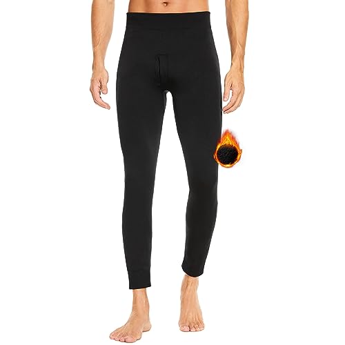 SIMIYA Lange Unterhosen Herren Winter - Lange Unterhose Männer mit Eingriff und Thermo Weichem Innenfleece Leggings Bottoming Stretchbund Winddicht Thermounterhose(Schwarz,XXL-3XL)