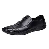 Mumuj Männer Winter Warme Lederschuhe Men Business Lederschuhe im klassischen Stil für Herren zum Hineinschlüpfen aus PU- mit niedriger Gummisohle und Blockabsatz Men's Bequeme (Black, 39)