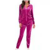 Dajowake Damen Jogginganzug 2-Teilig Trainingsanzug Goldener Samt Jogging Set Sportlich Fitness Sweatsuits Zweiteiliger Freizeitanzug Einfarbig Elegant Sportanzug Langarm Freizeit Loungewear