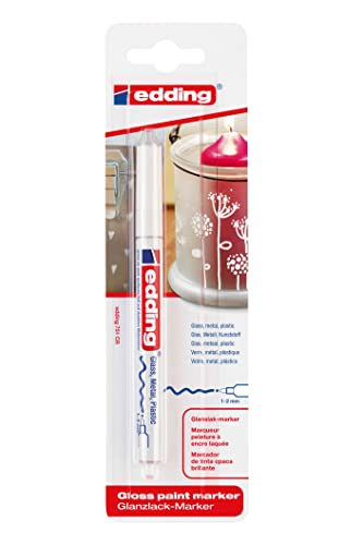 edding 751 Glanzlackmarker - weiß - Packung mit 1 Lackmarker - Rundspitze 1-2 mm - Lackstift für Glas, Stein, Holz, Kunststoff und Papier - wasserfest, stark deckend