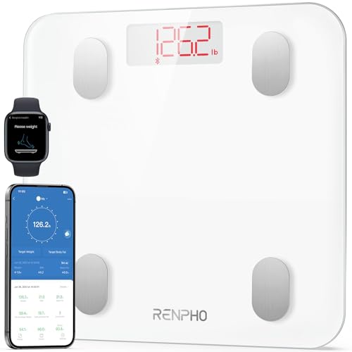 RENPHO Körperfettwaage Testsieger, Smart Waage Personen Ultra Precision Waage mit körperfett und muskelmasse, Personenwaage Digital mit APP für BMI Körperfettanalyse 13 Körpermaße, 180 kg, Weiß