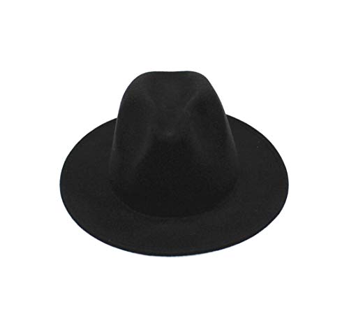 Upstore Damen Fedora-Hut mit breiter Krempe, Filz, flach, Panamahut, Schwarz, Schwarz , 22-23 inches