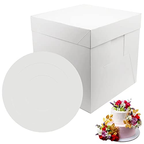 PHULWEL 4 Stück Tortenschachtel 25.4*25.4*25.4cm mit Tortenbrett für Stufenkuchen, Weiß Tortenkarton mit Kuchenbrett Cake Board, Einweg-Tortenbehälter