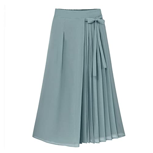 Damen hosen Damen-Plisseehose Chiffon, große Größe, elastische Taille, Freizeithose, Hosenrock Hosen Damen Elegant Festlich mit Bluse für Geschäftsessen Formelle Abendessen Hochzeiten Partys (Blue, L)