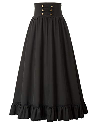 Viktorianische Klediung für Damen Gothic Steampunk Halloween Festlich Hohe Taille Lang Rock Schwarz XXL