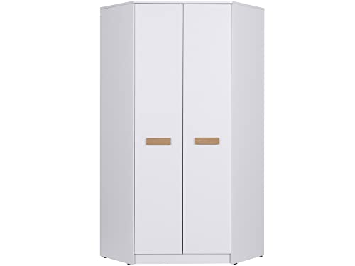 Marmex Grant G8 - Eckschrank 91x195x91 cm, Bücherregal - Eckgarderobe mit Kleiderstangen und Einlegeböden für das Jugendzimmer, Schlafzimmer - Eckkleiderschrank - weiß + Riviera Eiche