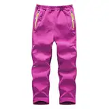 Hpbygstae Kinder Softshell Hosen, wasserdichte Thermal Hosen, Winddichte Jungen Mädchen Outdoor Wandern Freizeit, Hosen Winter Outdoor Hosen, Skihose, ROSEO-S