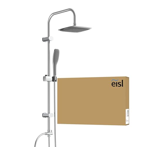 EISL Duschset EASY FRESH, Duschsystem ohne Armatur 2 in 1 mit großer Regendusche (250 x 200 mm) und Handbrause, Regendusche ohne Armatur ideal zum Nachrüsten, komplettes Montageset, Chrom DX12006