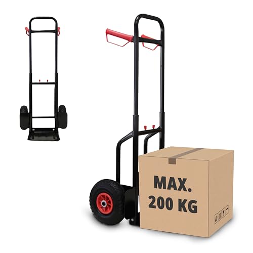 Grafner Sackkarre klappbar und ausziehbar, Belastbarkeit 200kg, Luftbereifung, Haltegriffe und Radschutz, solide Stahl-Ausführung, Stapelkarre Transportkarre Transportwagen
