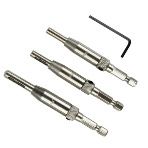 3-teiliges selbstzentrierendes Scharnierbohrer-Set for Türschränke, Pilotlöcher, Fräser, Sechskant-Nut-Zentrierbohrer, Holzbearbeitungswerkzeug