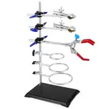 QWORK® Laborständer Set 60 cm, Laborstativ mit Einstellbaren Clips und Runden Reifen für Chemie und Physikalische Experimente in Laboren