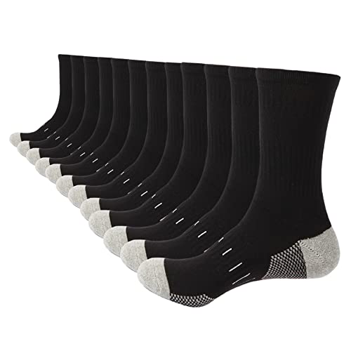 BUDERMMY Socken Herren 43-46 39-42 Wandersocken Crew Sportsocken Gepolstert Trekkingsocken Baumwolle Atmungsaktiv Laufsocke Arbeitssocken Cushioned Training (Schwarze 6-Paare)