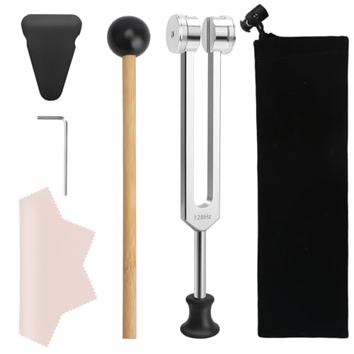 Stimmgabel 128 HZ, Medizinische Stimmgabel Neurologie mit Mallet Plastikfuß Samtbeutel Reinigungstuch, Tuning Fork Medical für Klangtherapie Heilung, DNA Reparatur Heilung, Violine/Gitarre/Klavier