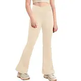 JEATHA Kinder Schlaghose Tanzhose Lange Latein Pants Jazzpants Glockenhose Rumba Tango Performance Tanzkleidung Gr.116-164 D Beige 134-140