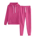 Jogginganzug Damen Zweiteiler Damen Trainingsanzug Damen Sport Set Damen Einfarbige Tracksuit 2 Teiler Damen Hoodies Und Sporthose Freizeitanzug Damen Loungewear Damen Set Activewear(Hot Pink,3XL)