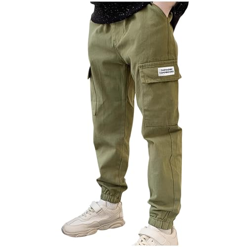 XINYUNZU Cargohose Jungen Baumwolle Jogginghose Baggy Kleidung Boy Freizeithose Kinder Cargo Hose Teenager Jungen Outdoor Hosen für 8-14 Jahre Alt Blitzangebote Army Green 11 Jahre