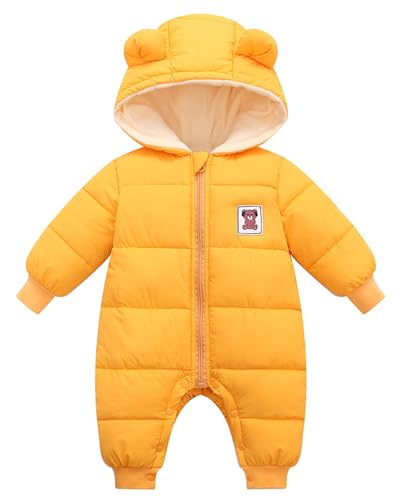 Baby Winter Overall mit Kapuze, Strampler Schneeanzug Jungen Mädchen Langarm Jumpsuit Warm Outfits Geschenk 0-3 Monate, Gelb