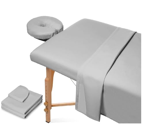 3-teiliges Mikrofaser Massageliegen Bettwäsche Set Premium Gesichts Bettbezug,inkl. Bettlaken, Spannbetttuch und Spannbettlaken, für Beauty Salon Spa,Hellgrau