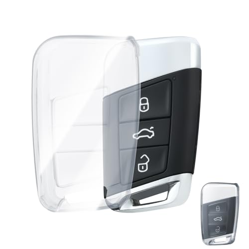 OFFCURVE Schlüsselhülle Transparent Autoschlüssel Hülle, Schlüsselcover Schlüsselgehäuse für VW Volkswagen Passat B8 Jetta Polo Tiguan T-ROC MK2 Scirocco Skoda Superb Kodiaq Seat