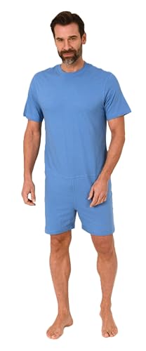 Normann Care Herren Pflegeoverall Kurzarm Einteiler Schlafanzug mit Reißverschluss am Rücken, Farbe:hellblau, Größe:XL