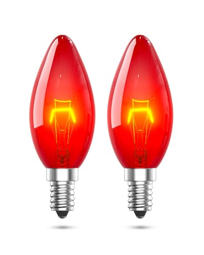 LumiGo 2X E14 Rote Glühbirne 26W, Rote Kerze Glühbirne E14 Dimmbar C35 Rotes Glas Rote Glüheffekt Dekorative Lampe AC 220-242V für Kronleuchter Elektrisches Feuer Halloween Weihnachten Dekoration