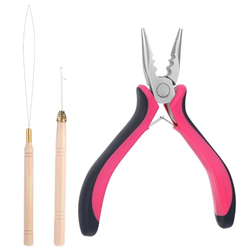 JJUNW Microring Haarverlängerung Set, Haarverlängerungs Zange mit 1 Stück Microring Nadel Einfädler und 1 Ziehen Haken Zange für dreadlocks extension Extensions Zubehör für Haar Erweiterungen (3pcs)