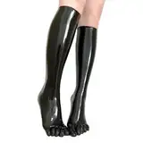 Latex Gummi Zehen Socken lang, Schwarz Latex Zehen Socken Wadenlänge, Latex Strümpfe Cosplay Kleidung Zubehör für Frauen und Männer (DE/NL/SE/PL, Alphanumerisch, M, 38, Regular, Regular, Naturlatex)