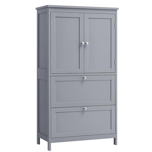 VASAGLE Badezimmerschrank, Badschrank, Küchenschrank, Aufbewahrungsschrank mit 2 Türen und 2 Schubladen, verstellbare Ablage, 30 x 60 x 110 cm, Taubengrau BBC551G02