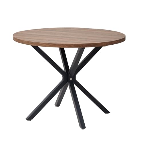 DEYARNA HOME Esszimmertische mit Metallgestell, Küchentisch für 4-6 Personen, 100cm Runder Tisch für Wohnzimmer, Büro, Restaurant (Dunkle Holzfarbe)