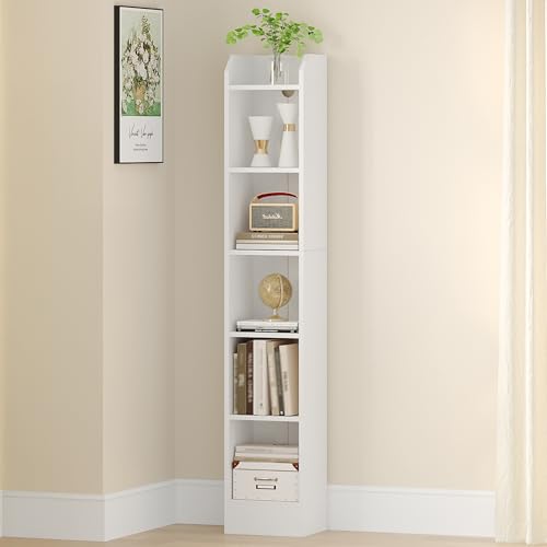 Hzuaneri Bücherregal, 6-stöckiges Standregale, Aufbewahrungsregal, Regal für Sammlerstücke, Verstellbare Paneele, für Wohnzimmer, Büro, 24 x 30 x 169.5 cm, Weiß BC06913X