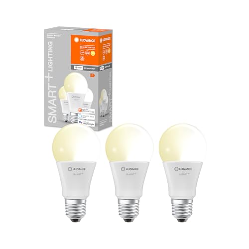 LEDVANCE Smarte LED-Lampe mit WiFi Technologie, Sockel E27, Dimmbar, Warmweiß (2700 K), 60W-Ersatz, SMART+ WiFi Classic Dimmable, 3er-Pack