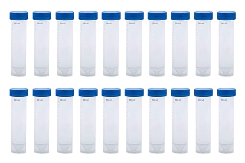 HUAZIZ 20 Stück 50ml Blau Reagenzglas Kunststoff Zentrifugenröhrchen für Labor Chemie Experimente (Konische + Flachboden)