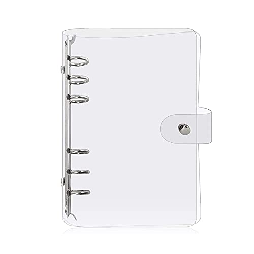 Umisu Ordner aus weichem PVC, transparent, Schutzhülle für Notizbuch, Ringordner, 6 Löcher, wiederaufladbar, für A5/A6/A7, lose Blätter (A6)