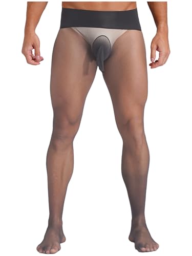 Aislor Herren Ultra-dünne Strumpfhosen Transparent Hohe Taille Nahtlose Nylon Leggings Pantyhose Tights Nachtwäsche Unterwäsche A Dunkelgrau Einheitsgröße