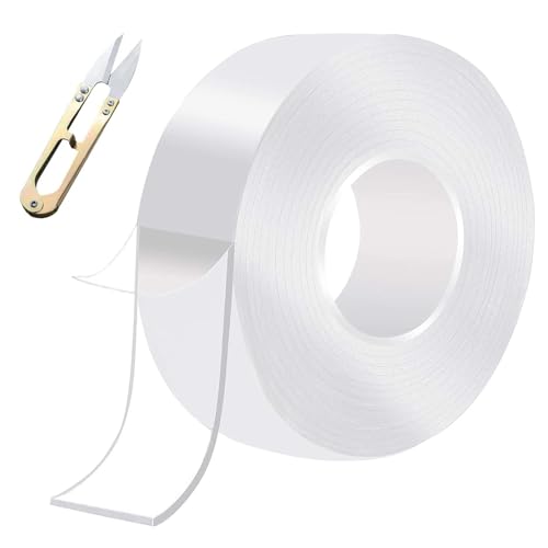 MisFun Super Transparentes Doppelseitiges Klebeband, Extra Stark 3M Nano Klebeband, Abnehmbarer Waschbarer Anti-Rutsch-Kleber, Spurloses Nano Tape mit Schere für Foto Holzprodukte Metallprodukte