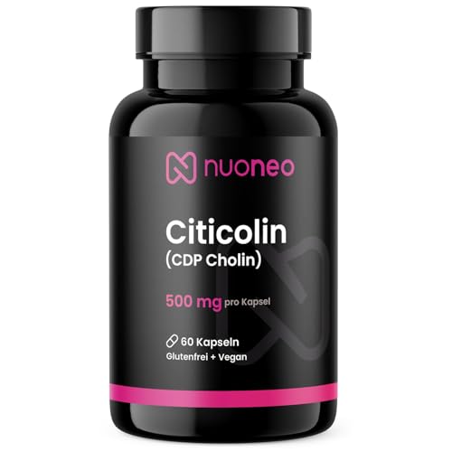 Citicolin CDP Cholin 500mg, 60 Kapseln, hohe Bioverfügbarkeit, keine Zusatzstoffe, volle 500 mg Citicoline/CDP-Cholin pro Kapsel von nuoneo